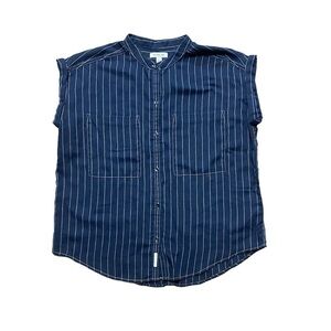 Calvin Klein short sleeve women’s blue white striped button down casual top